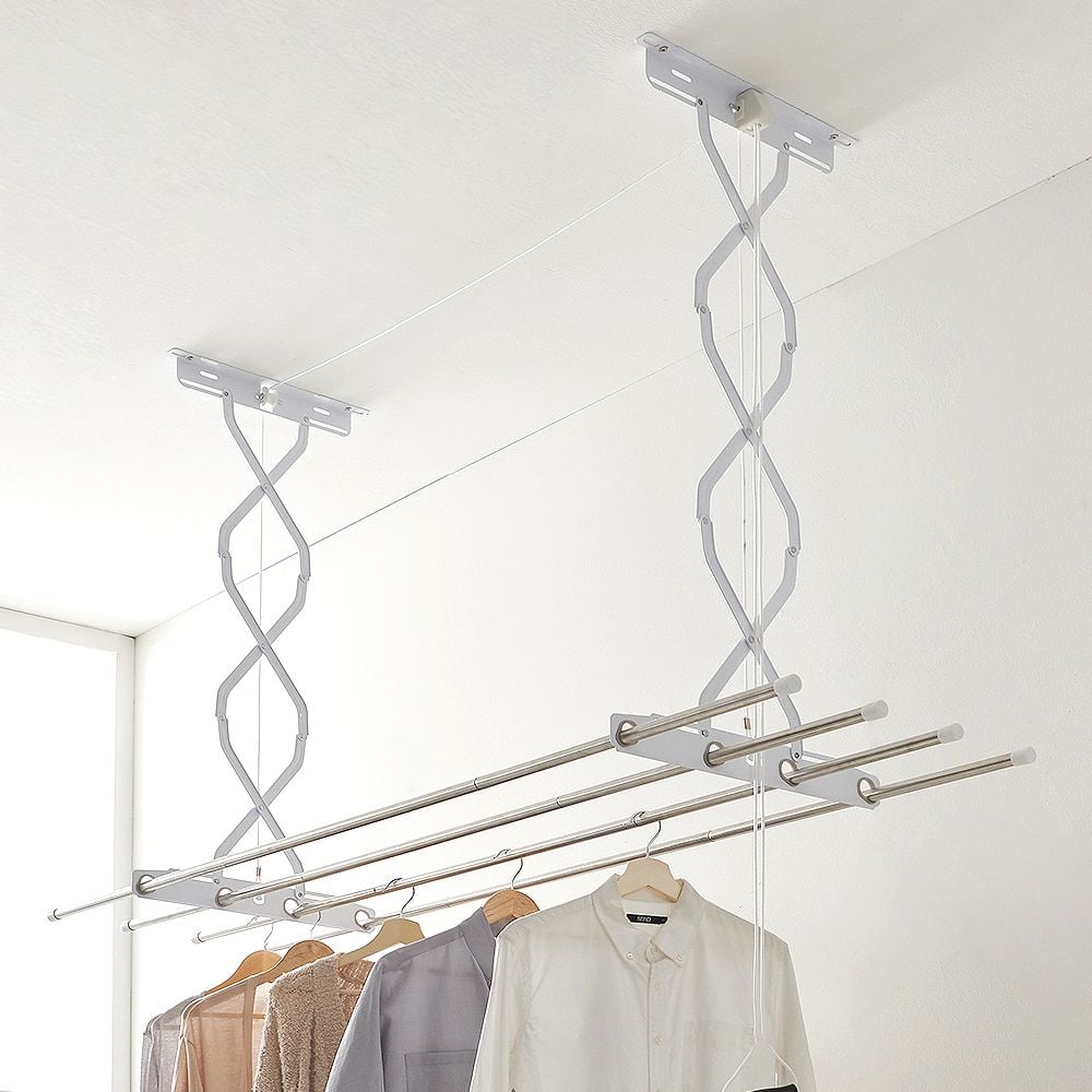 천장 빨래건조대 3단 125cm/베란다 천청형 빨래걸이 - 메인 이미지