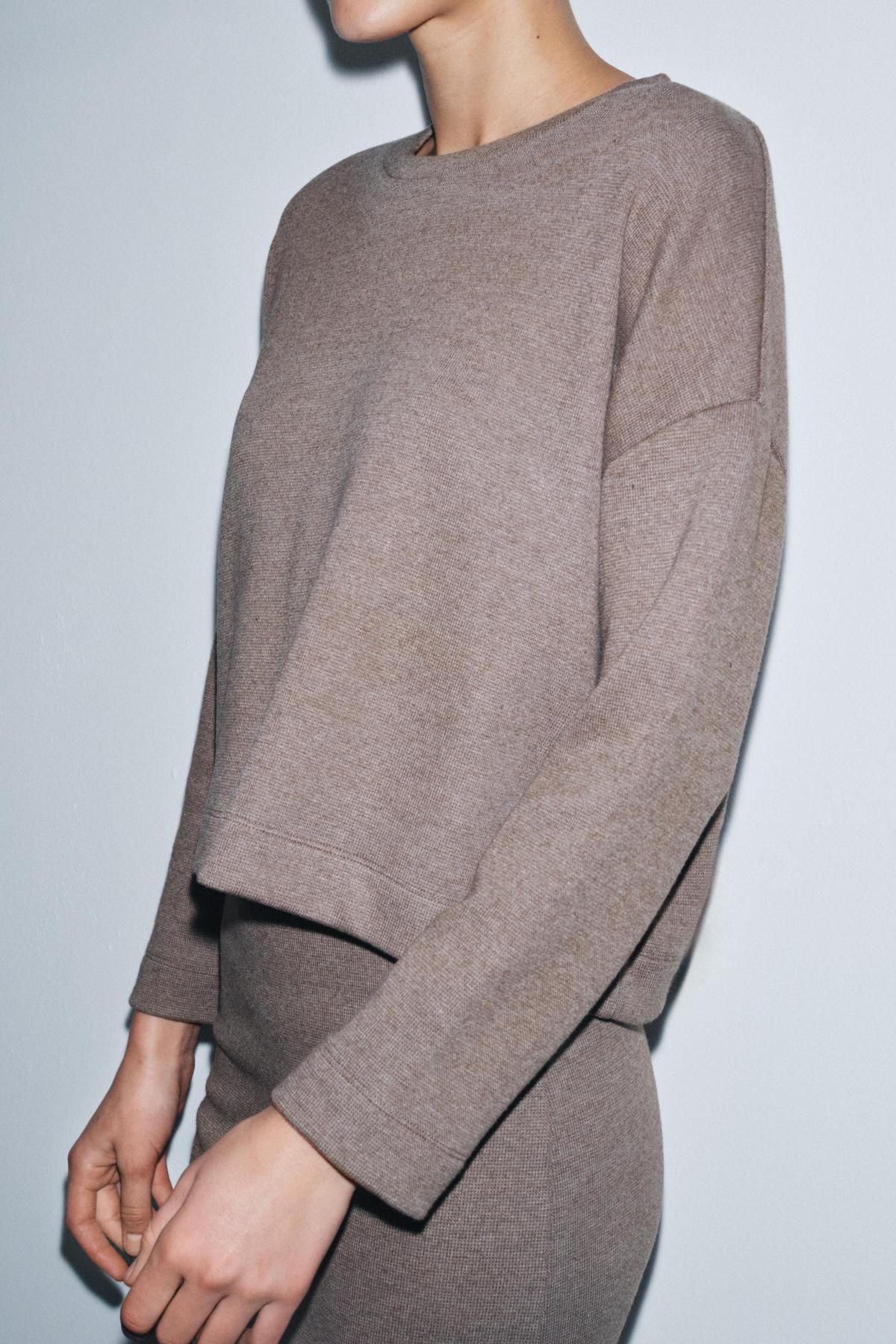자라 소프트 라운드넥 긴팔 티셔츠 0858/469 BROWN MARL - 상세 이미지 3