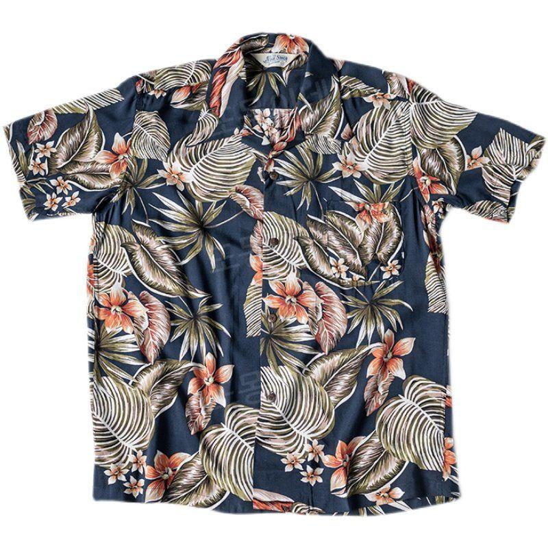 논스탁 NON STOCK 여름 셔츠 칼라 하와이안 리조트 ALOHA 빈티지 열대 잎꽃 반팔 S 로열 블루 - 상품 이미지
