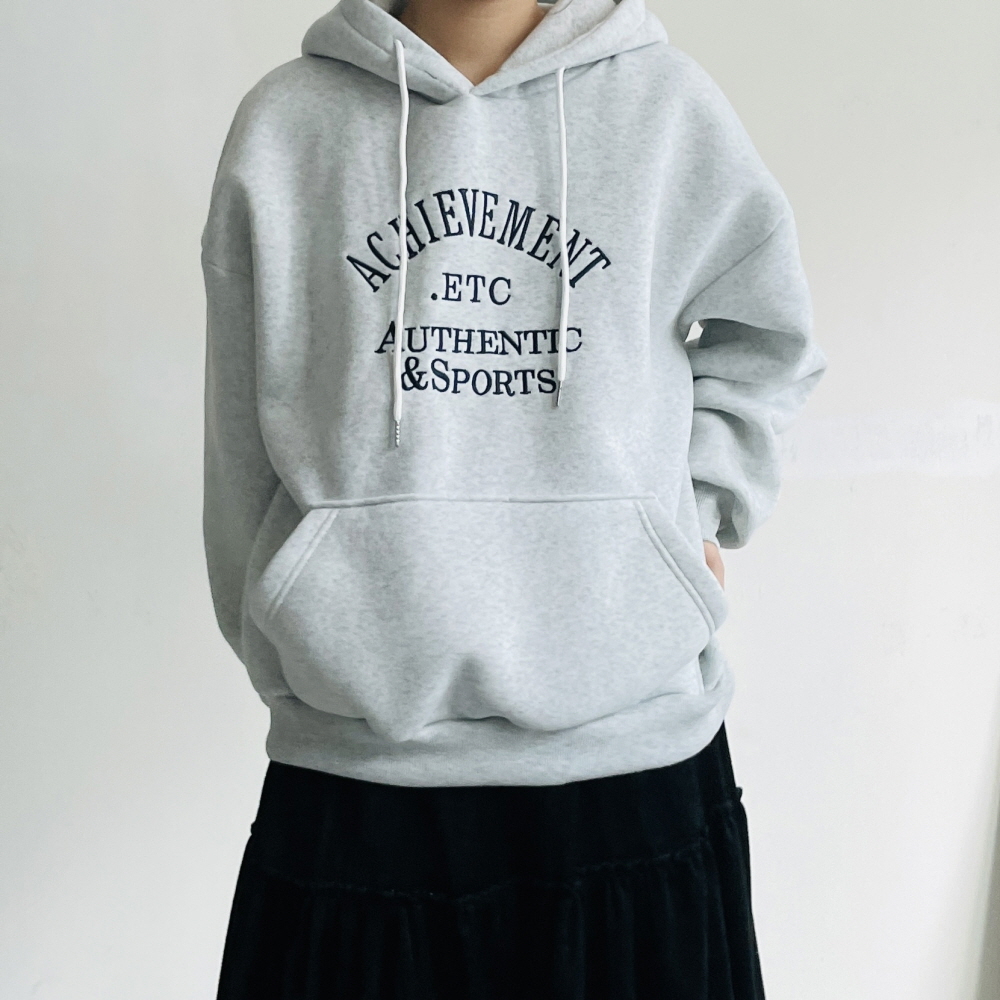 기모 오버핏 후드티 후드맨투맨 자수 레터링 겨울 티셔츠 - 상품 이미지