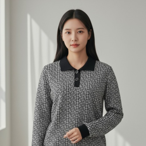 엄마옷 조이마담 T51795 패턴 밑단밴드 반오픈 기모 티셔츠 중년여성의류 - 상품 이미지