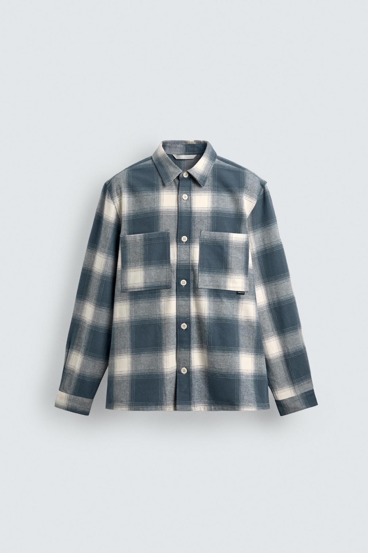 자라 오버핏 플란넬 체크 긴팔 셔츠 1063/390 BLUE/WHITE - 메인 이미지