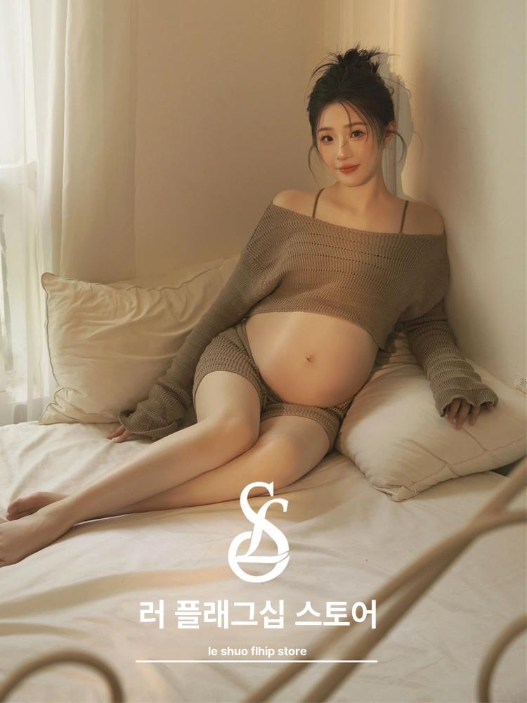 만삭사진크롭티 크롭티 임산부 촬영 니트세트 - 상세 이미지 3