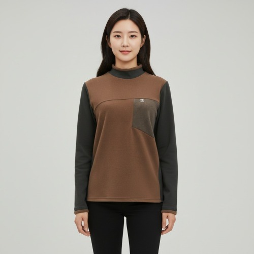 엄마옷 조이마담 T51802 링 배색 반폴라 티셔츠 중년여성의류 - 상품 이미지