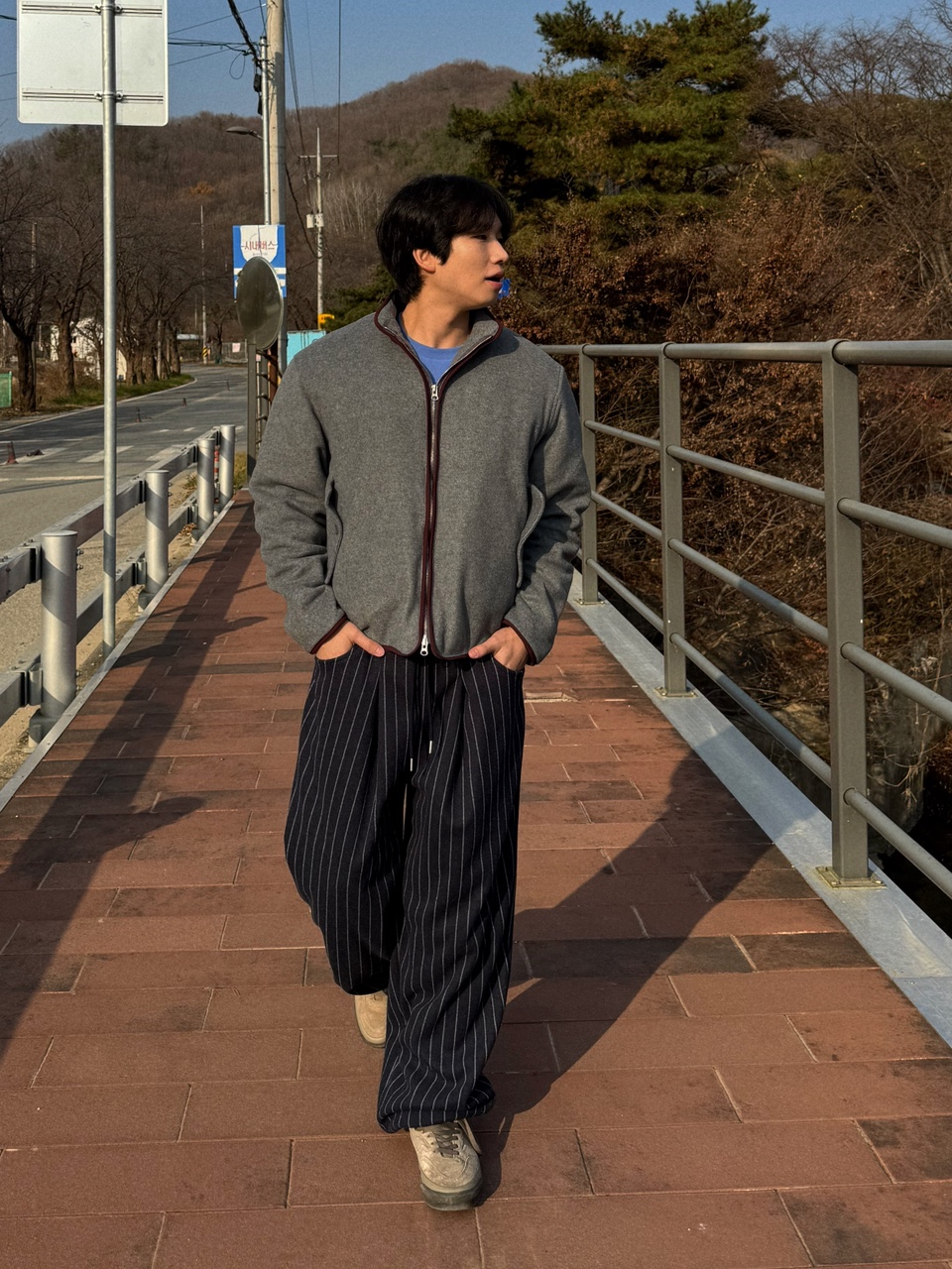 (남녀공용) 윈터 와이드 밴딩 스트라이프 팬츠 / 가을 겨울 기모 스트링 조거 바지 - 상세 이미지 5