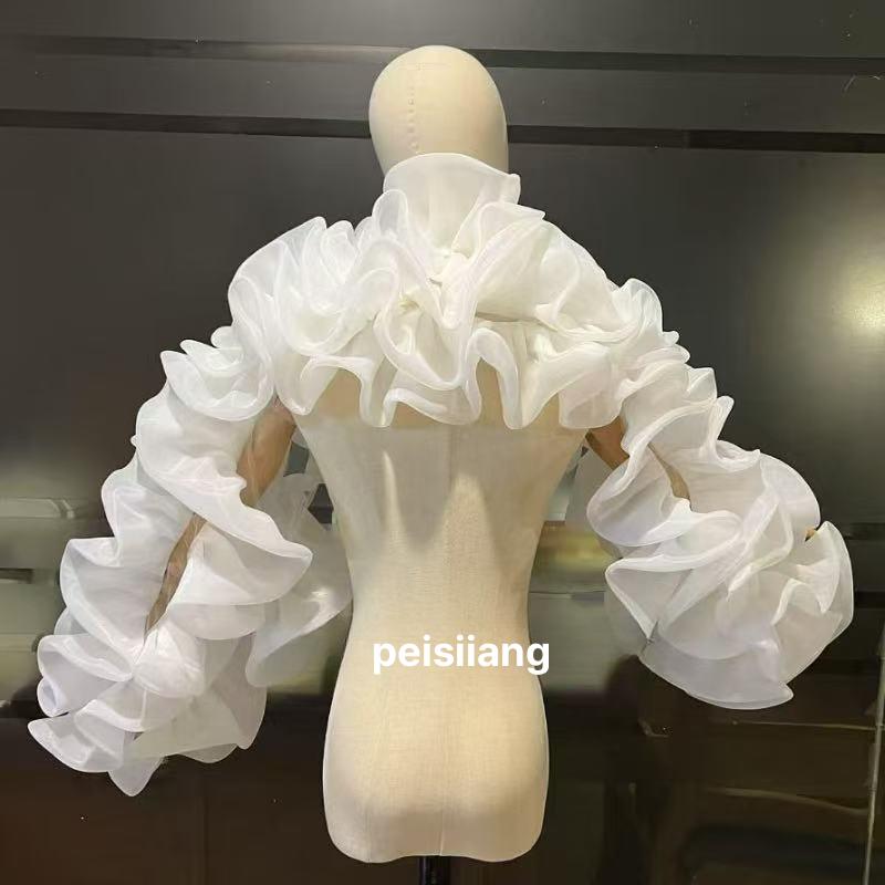 오간자 볼레로 퍼프 소매 웨딩드레스 셀프 유색드레스 볼륨 변형 순백색 - 상세 이미지 2