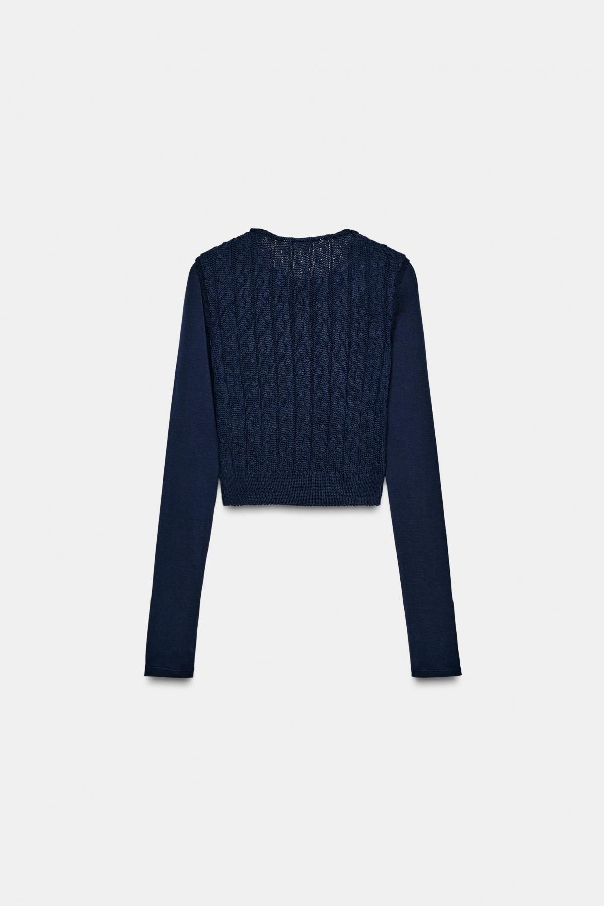 자라 케이블 니트 크롭 긴팔 티셔츠 5644/437 NAVY BLUE - 상세 이미지 4
