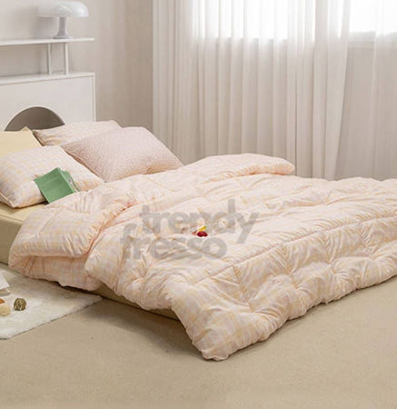 데이슬롯 핑크오렌지 체크 SS 차렵세트 싱글이불베개세트