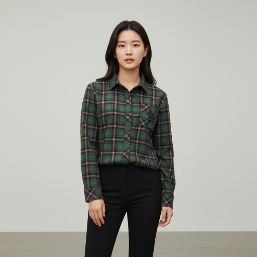엄마옷 조이마담 T51796 핫피스 기모 체크 남방 셔츠 중년여성의류 - 상품 이미지
