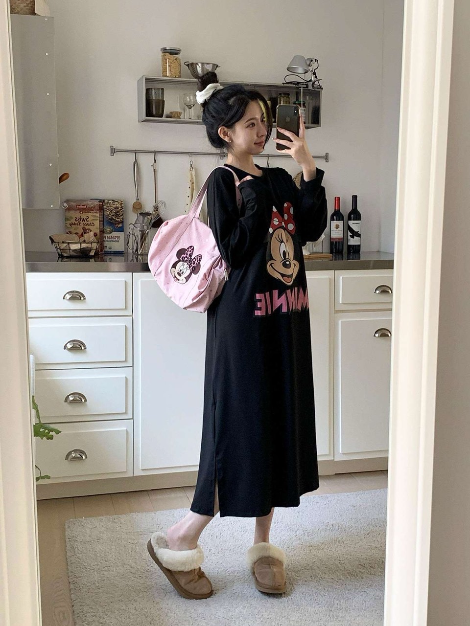 디즈니 미니라운드 루즈핏 원피스 OPS 미키 홈웨어 데일리룩 잠옷 파자마 라운드 편한 - 상세 이미지 5