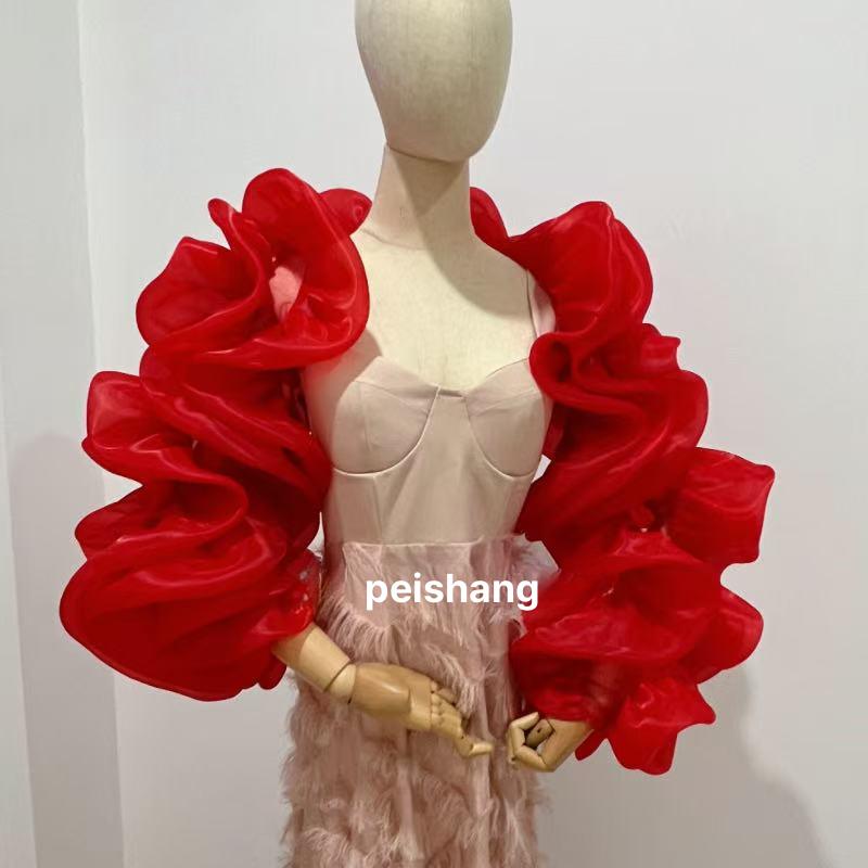 오간자 볼레로 퍼프 소매 웨딩드레스 셀프 유색드레스 볼륨 변형 순백색 - 상세 이미지 5