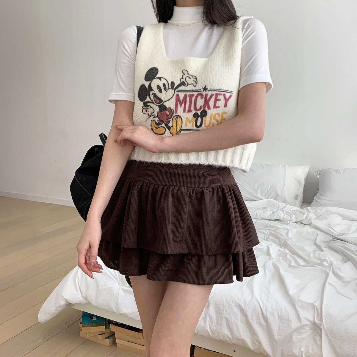 디즈니 미키 트임 베스트 조끼 여성 레이어드 데일리룩 러블리 귀여운 사랑스러운 따뜻한 - 상세 이미지 3