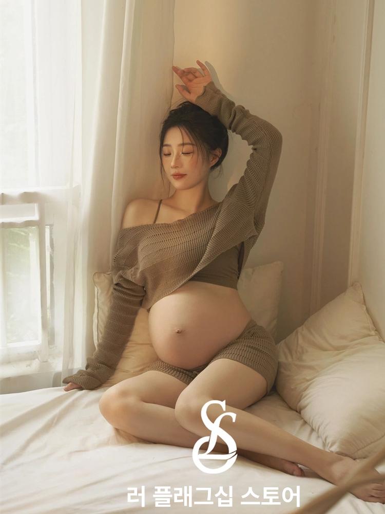 만삭사진크롭티 크롭티 임산부 촬영 니트세트 - 상품 이미지