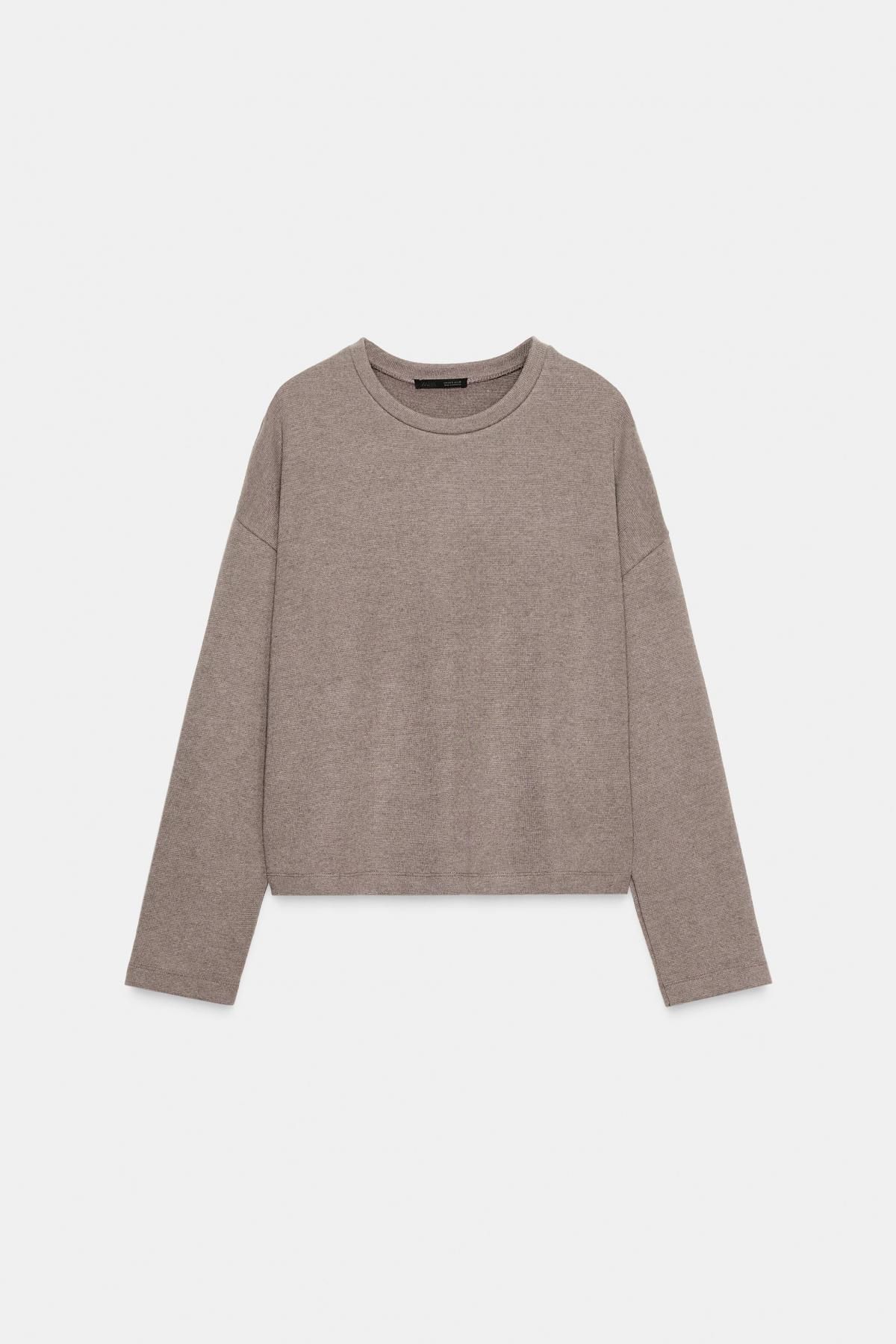 자라 소프트 라운드넥 긴팔 티셔츠 0858/469 BROWN MARL - 상품 이미지