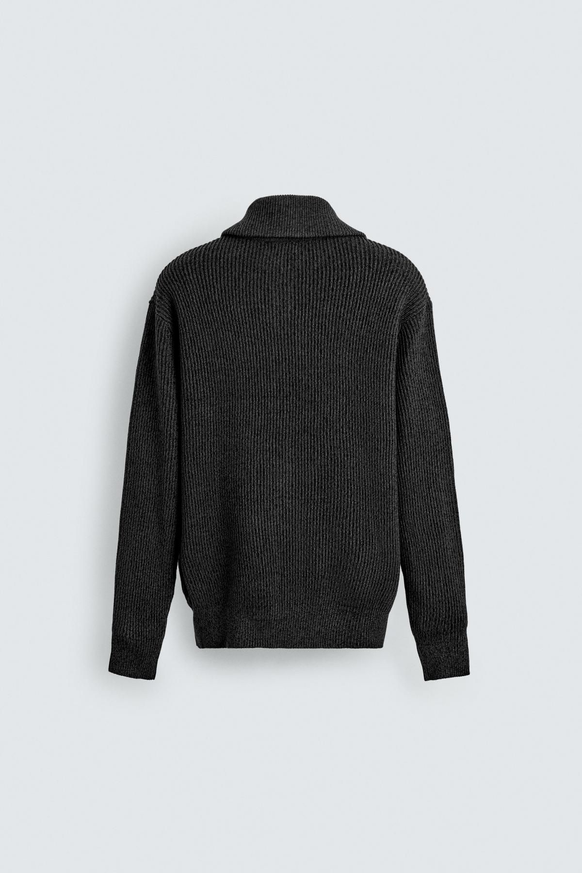 자라 테크니컬 텍스처 하이넥 집업 니트 가디건 9598/398 GREY MARL 이미지 7