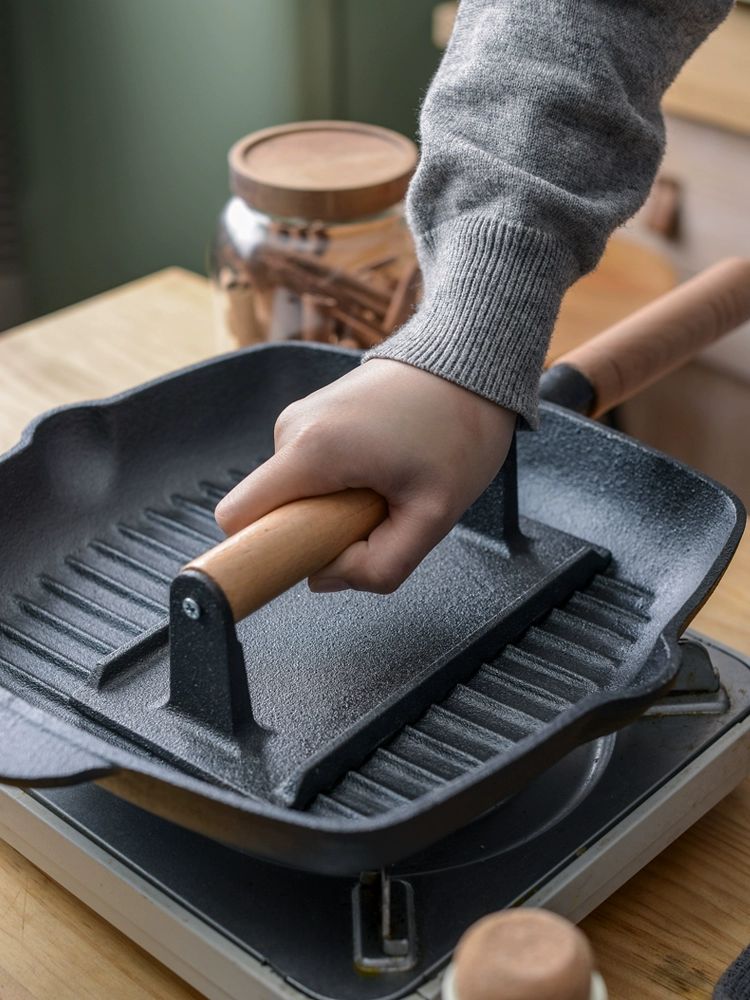 주물 무쇠 누름판 프레스 스테이크 그릴 누르개 철판 그릴프레스 돼지껍데기 주철 손잡이 사각 압력판