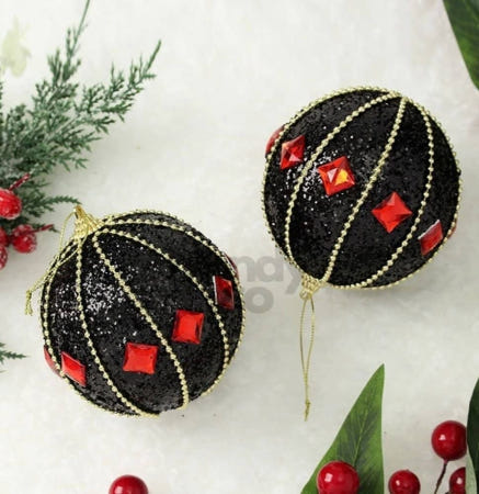 [트렌디프레소협력사]데이슬롯 블랙 레드다이아 장식볼 2p 가랜드장식볼 크리스마스용품
