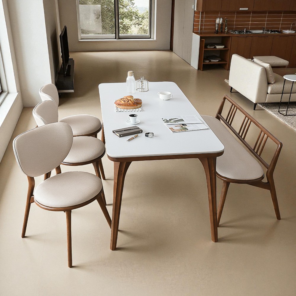 이즈네이처 줄리아 양면 포세린 세라믹식탁 6인용식탁 세트 식탁+의자3+3인벤치1, 2000mm, 월넛브라운