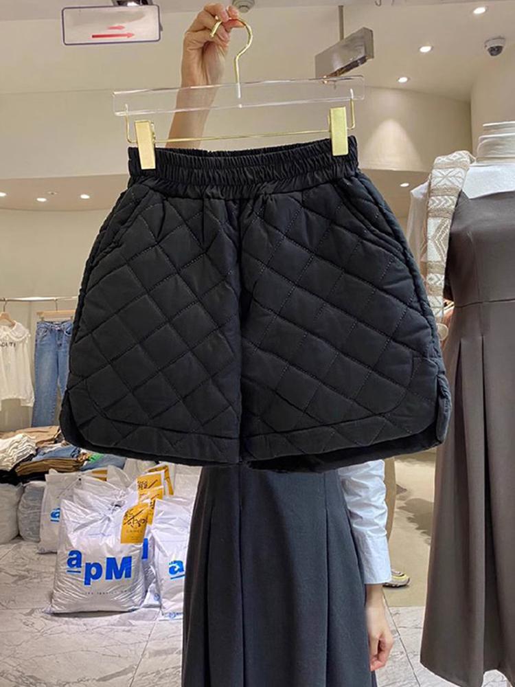 패딩반바지 퀄팅 여성 팬츠 누빔 반바지 와이드 - 메인 이미지