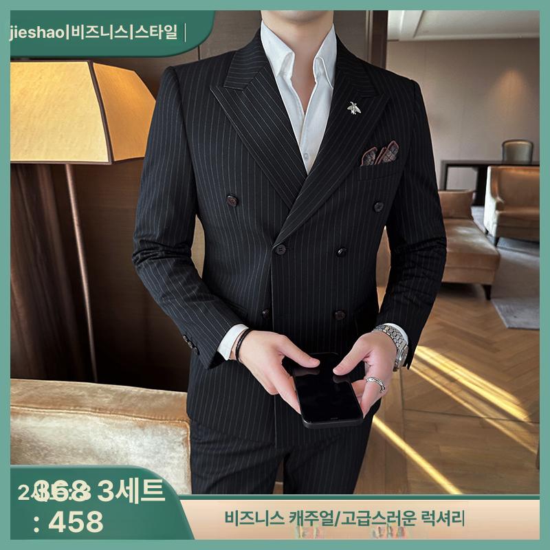 남자 스트라이프 더블버튼 정장 세트 7XL 빅사이즈 - 상세 이미지 5