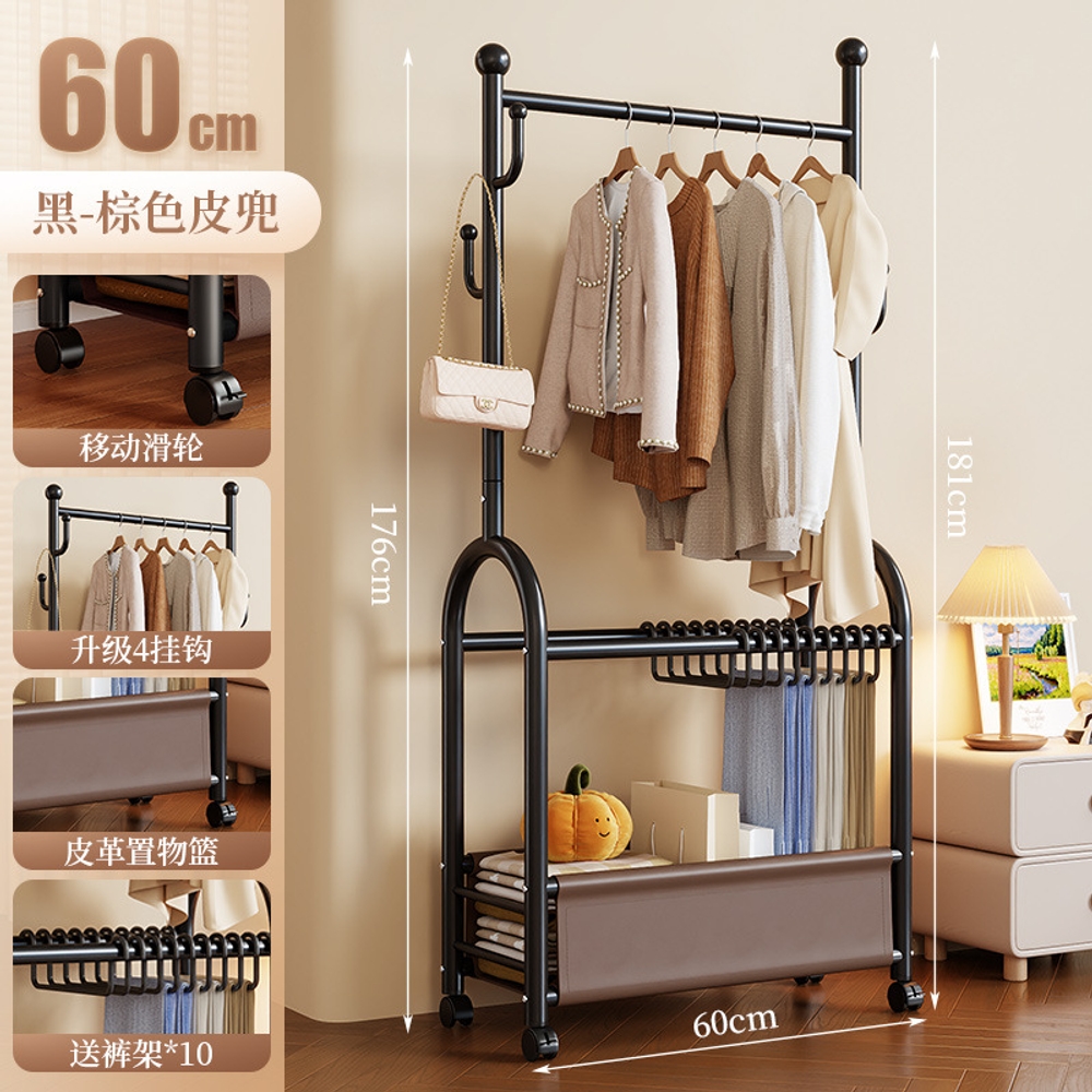 이동식 메탈행거 모던 옷걸이 다용도 스탠드 수납 선반 옷가게 드레스룸 블랙브라운 60cm - 상품 이미지