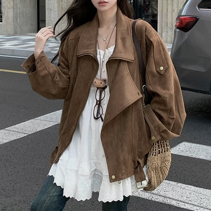 여성 스웨이드 루즈핏 자켓 오버핏 자켓