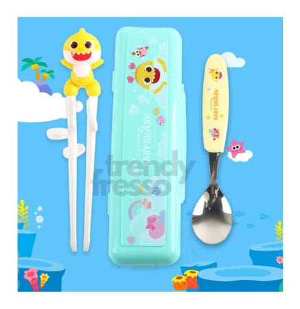 [트렌디프레소협력사]데이슬롯 아기상어 교정 수저케이스세트 유아동 수저통 핑크퐁숟가락 유아젓가락