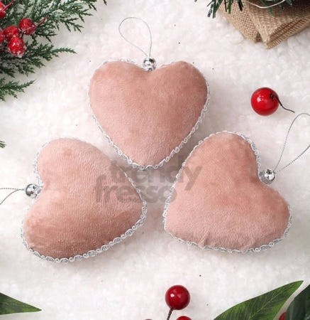 [트렌디프레소협력사]데이슬롯 핑크 벨벳하트 오너먼트 3p 트리소품 트리장식오너먼트