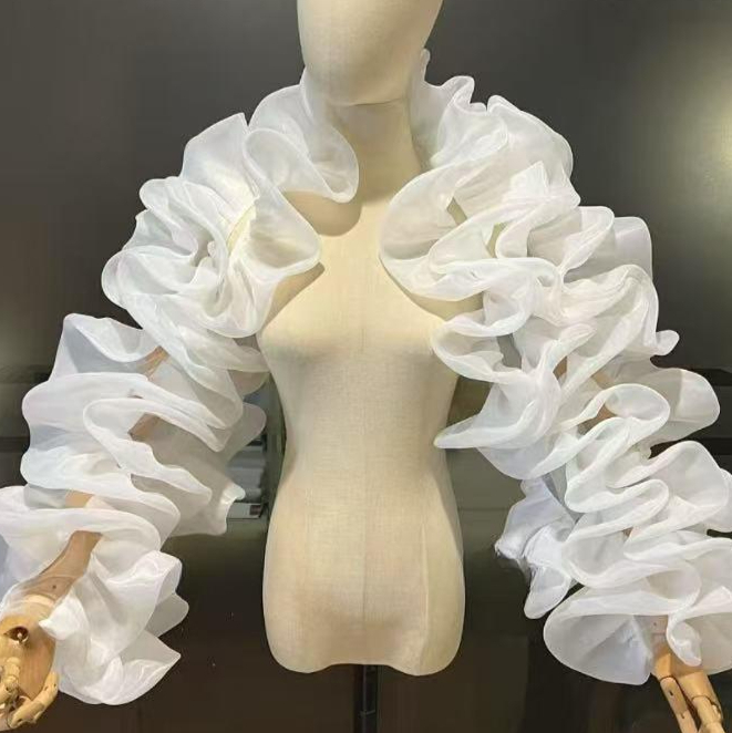 오간자 볼레로 퍼프 소매 웨딩드레스 셀프 유색드레스 볼륨 변형 순백색 - 상품 이미지