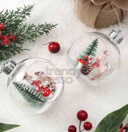 [트렌디프레소협력사]데이슬롯 투명 스노우 사슴마을 10cm 장식볼 2p 크리스마스용품 트리장식품