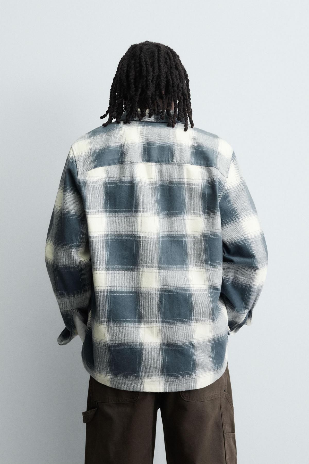 자라 오버핏 플란넬 체크 긴팔 셔츠 1063/390 BLUE/WHITE - 상세 이미지 4