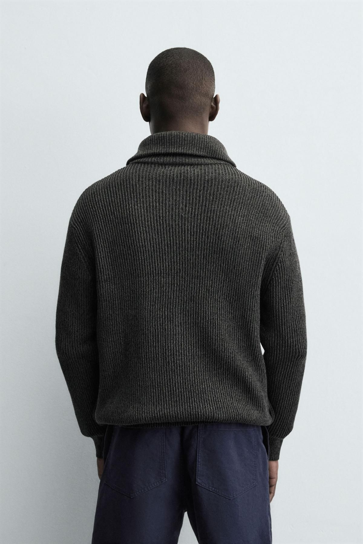 자라 테크니컬 텍스처 하이넥 집업 니트 가디건 9598/398 GREY MARL - 상세 이미지 4