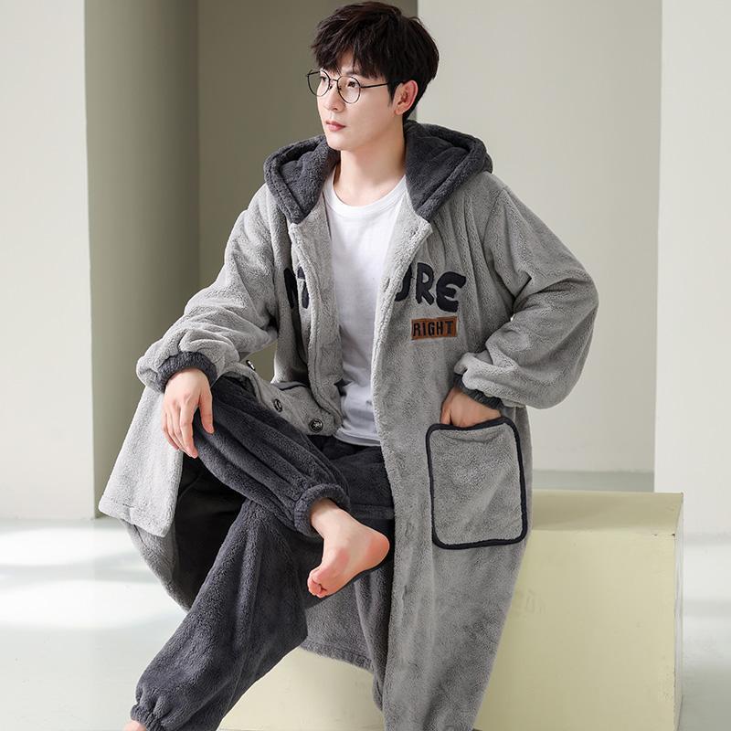 남성 겨울 잠옷 가운 수면 홈웨어 털 방한 겨울 로브 - 상품 이미지