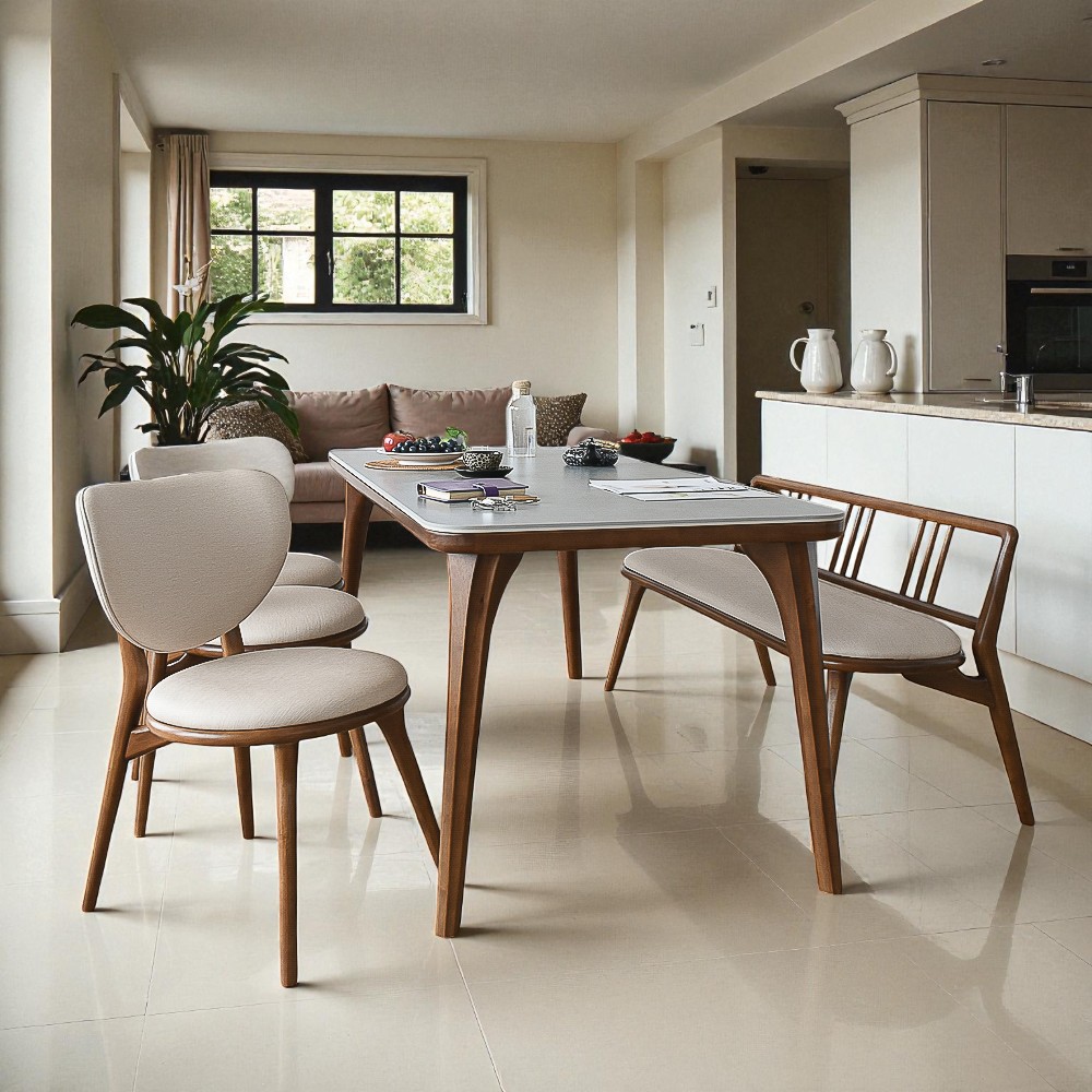 이즈네이처 줄리아 양면 포세린 세라믹식탁 6인용식탁 세트 식탁+의자3+3인벤치1, 2000mm, 월넛브라운