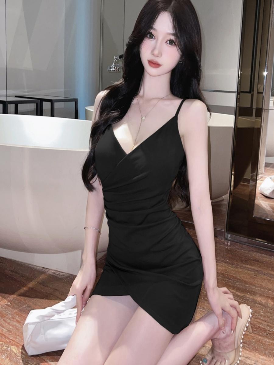 여름 섹시 끈 나시 캡내장 슬림핏 타이트 쫀쫀 셔링 미니 원피스 클럽룩 파티룩 - 상세 이미지 5
