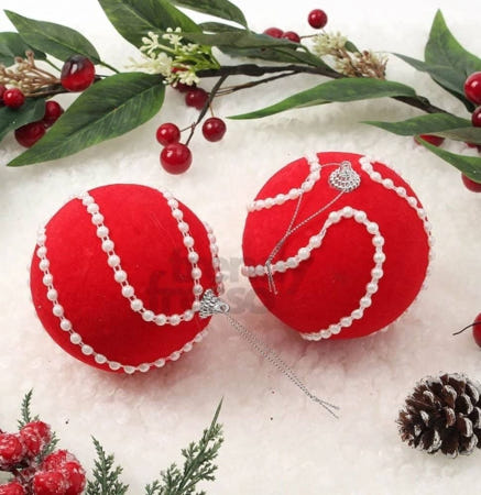 [트렌디프레소협력사]데이슬롯 트리 핫레드 진주회오리 장식볼 2p 트리장식품 트리용장식세트 크리스마스오너먼트