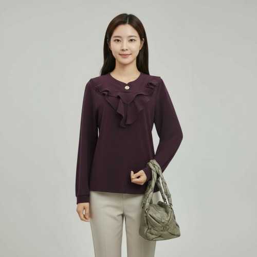 엄마옷 조이마담 T51790 골드버튼 프릴 티셔츠 중년여성의류 - 상품 이미지