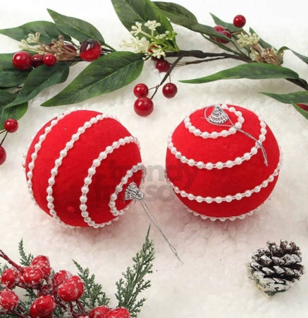 [트렌디프레소협력사]데이슬롯 트리 핫레드 진주라인 장식볼 2p 트리용장식세트 트리장식품 크리스마스용품