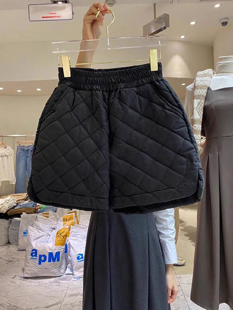 패딩반바지 퀄팅 여성 팬츠 누빔 반바지 와이드 - 상세 이미지 4