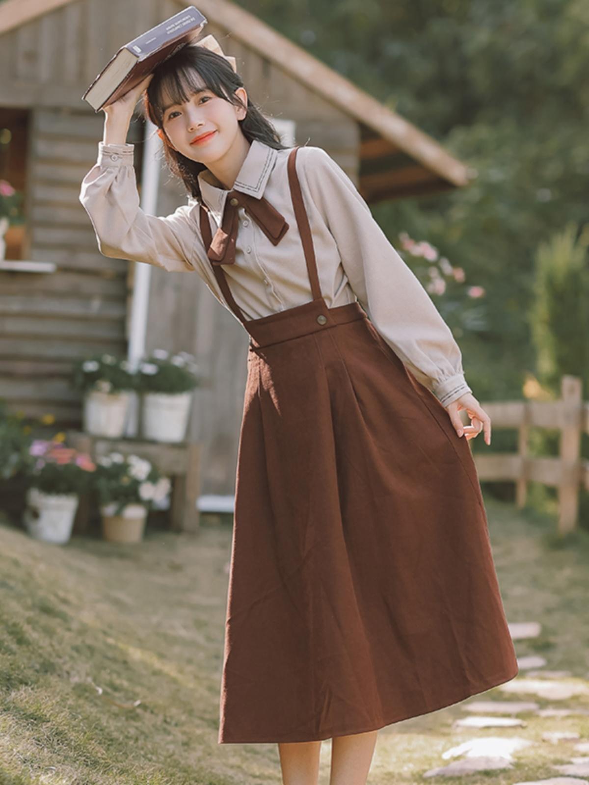 멜빵치마여성 교복 웅변대회 아카데미 스쿨룩 원피스 코스프레 세라복 성인 피아노연주 - 상품 이미지