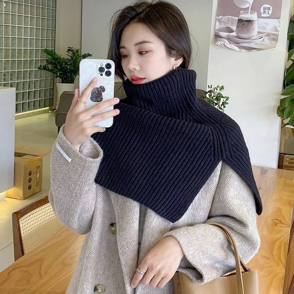 숄더워머 목플러 뜨개넥워머 목방한 어깨 보온 목폴라넥 케이프 여성 롱 골지 니트 숄 망토 - 상세 이미지 2