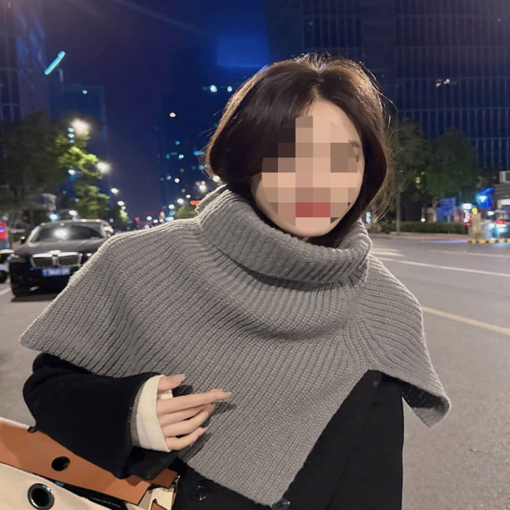 숄더워머 목플러 뜨개넥워머 목방한 어깨 보온 목폴라넥 케이프 여성 롱 골지 니트 숄 망토 이미지 7