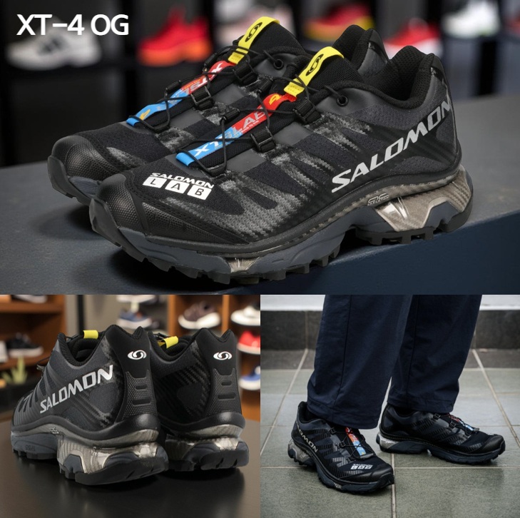 살로몬 XT-4 OG 블랙 로우 스니커즈 남녀공용 경량 하이킹화 L47132900 - 상품 이미지