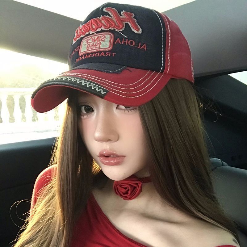아메리칸 레트로 야구 모자 여성용 얼굴 작아 보이는 자수 - 상세 이미지 2