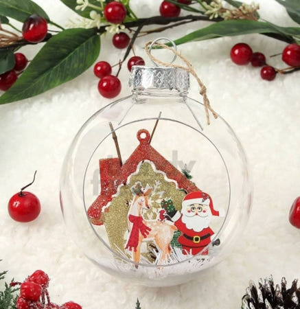 [트렌디프레소협력사]데이슬롯 투명 스노우 산타루돌프 12cm 장식볼 1p 트리장식품 트리장식소품