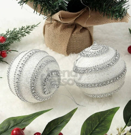 [트렌디프레소협력사]데이슬롯 실버화이트 글리터 더블라인 오너먼트 2p 가랜드장식볼 크리스마스오너먼트 리스장식볼