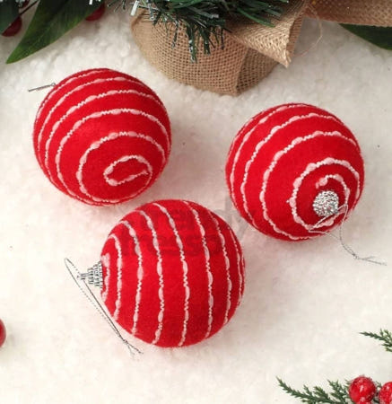 [트렌디프레소협력사]데이슬롯 트리 핫레드 비즈라인 장식볼 3p 크리스마스용품 트리용장식세트 크리스마스오너먼트