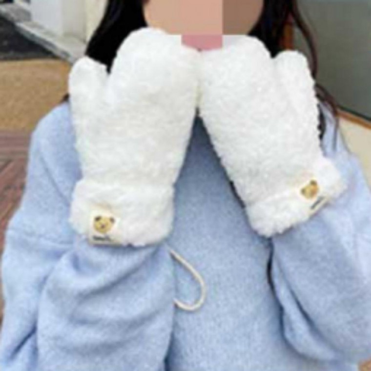 포근한곰돌이라벨장갑 뽀글이벙어리장갑(화이트) - 상품 이미지