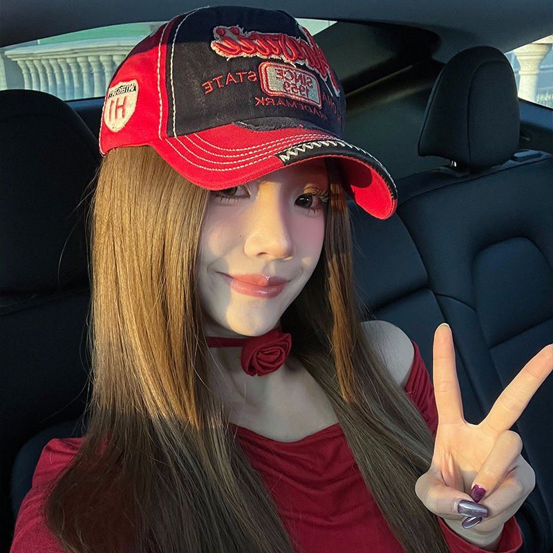 아메리칸 레트로 야구 모자 여성용 얼굴 작아 보이는 자수 - 상세 이미지 3
