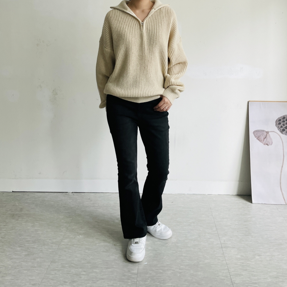 여성반집업니트 하이넥니트 카라 터틀넥 루즈핏 스웨터 - 상세 이미지 2
